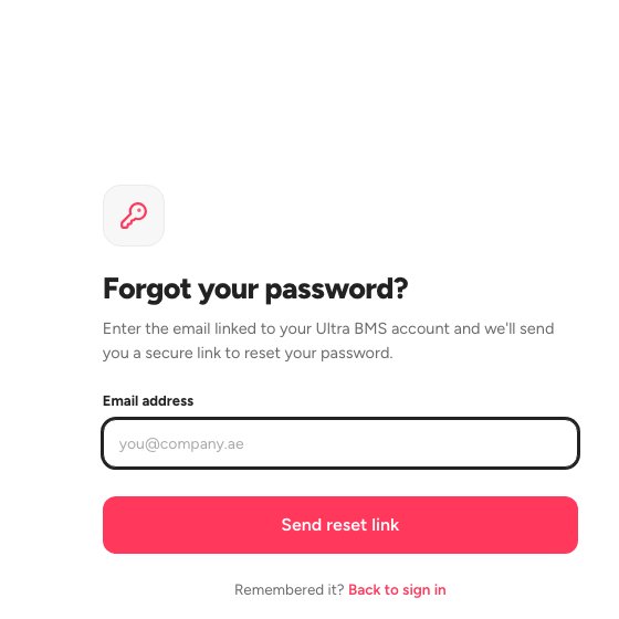 The forgot-password page with the email field and the button that sends the reset link
