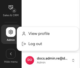 The user menu open above your name, showing View profile and Log out
