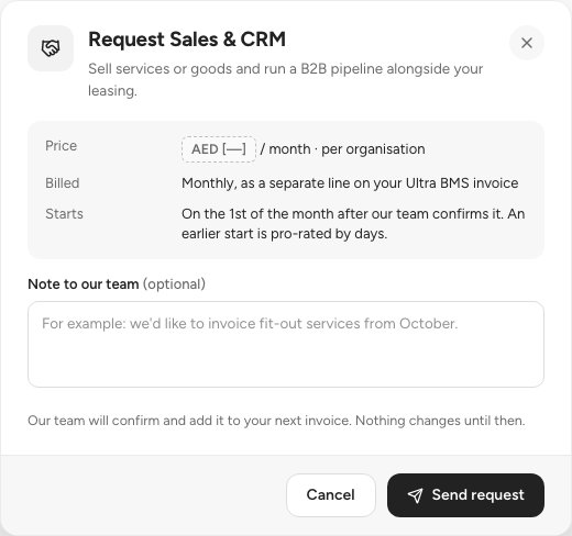 The request dialog that explains what changes and has the Send request button