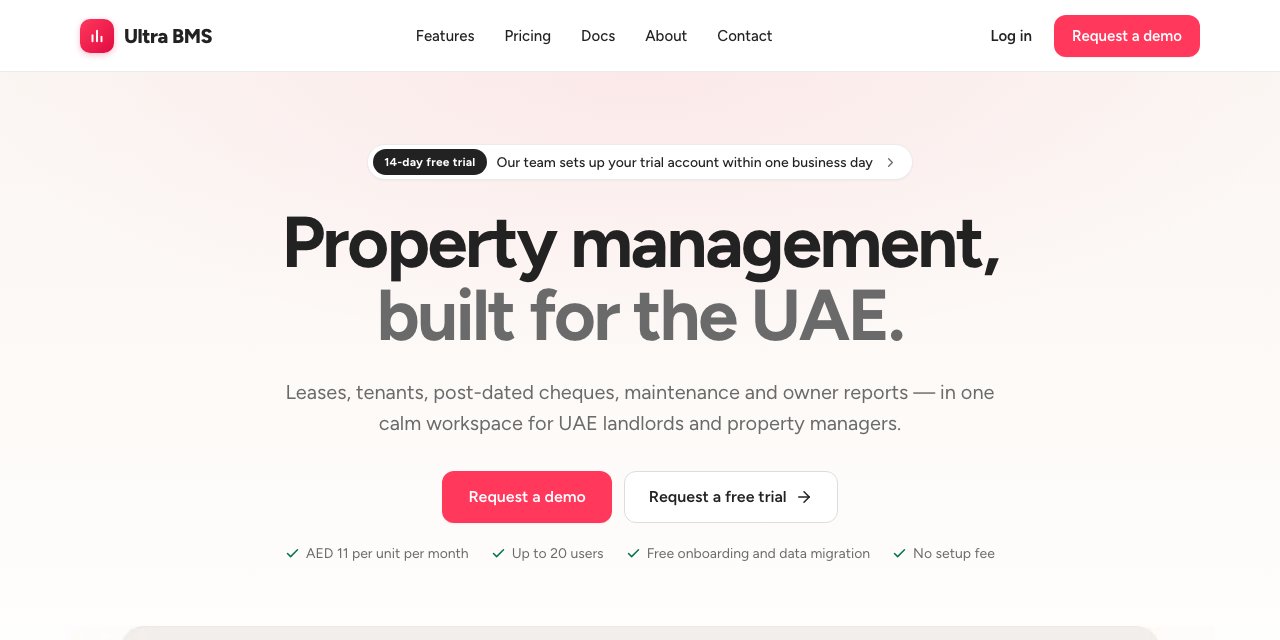 The public home page, with the Log in link in the top bar and the Request a demo button